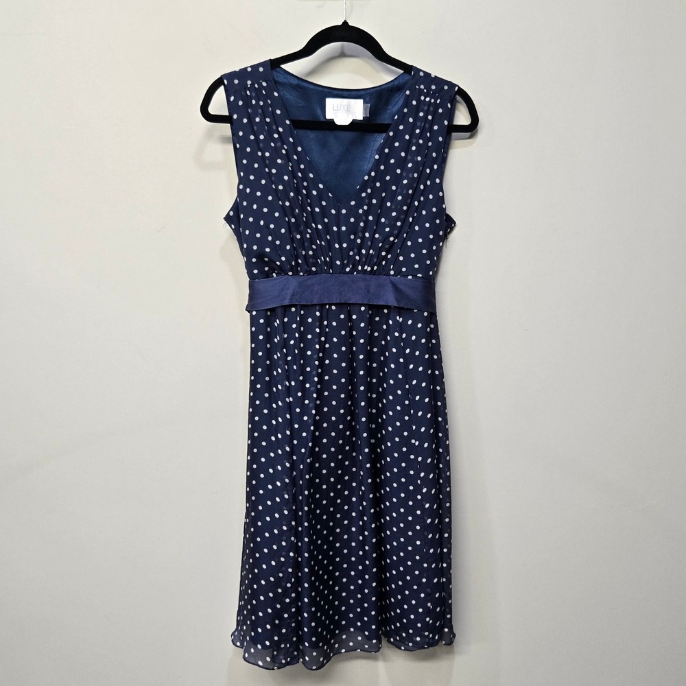 Luxe By‎ Seraphine 100% Silk Midi Maternity Dress Size 10 Blue Polka Dot Modest - Picture 5 of 10